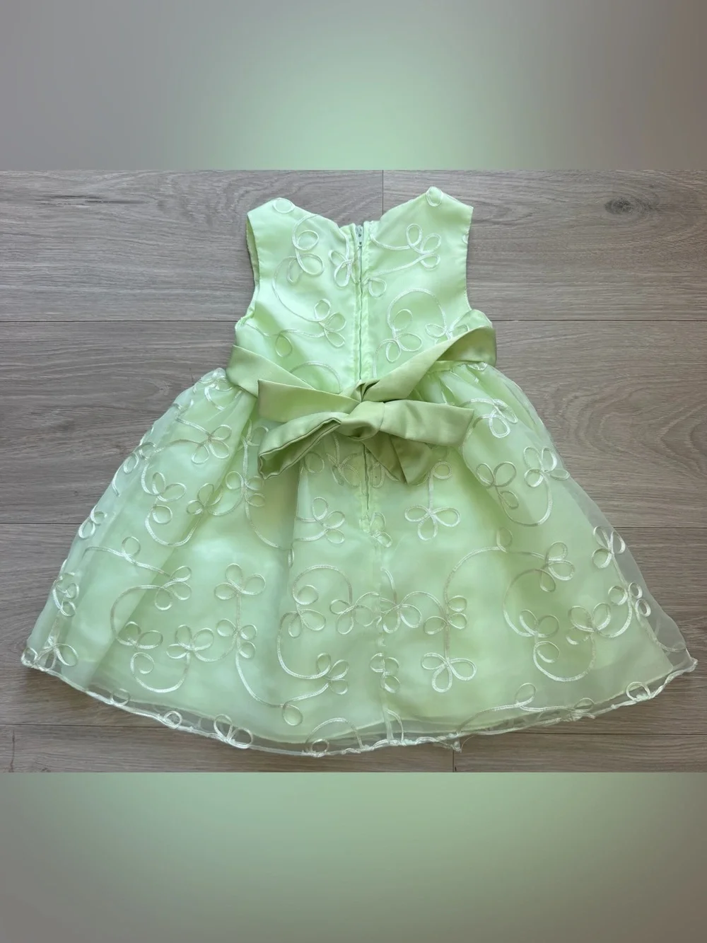 Rare Editions Light Green Embroidered Bow Dress